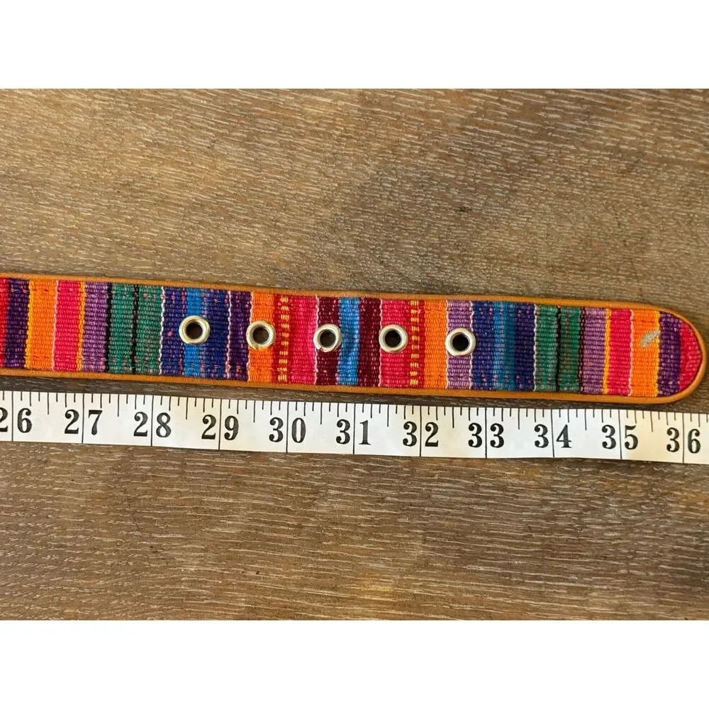 Vintage Bright  Multicolor Woven Leather-Backed Belt with Silver type Buckle